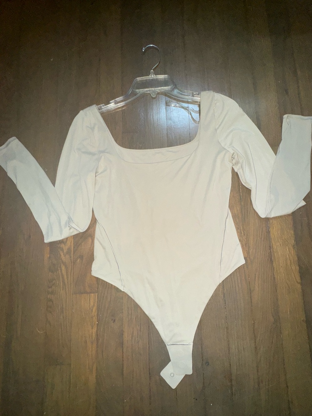 Wundermost Long Sleeve Scoop Neck Bodysuit in Light Beige